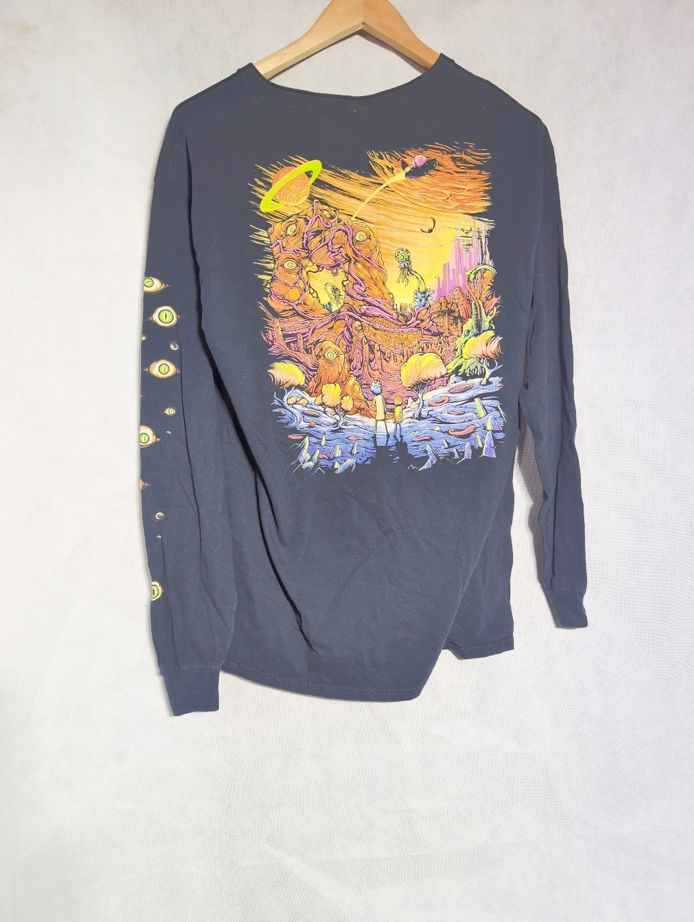 Rick And Morty Psychedelic Space Sz L Black Long Sleeve Graphic Tee